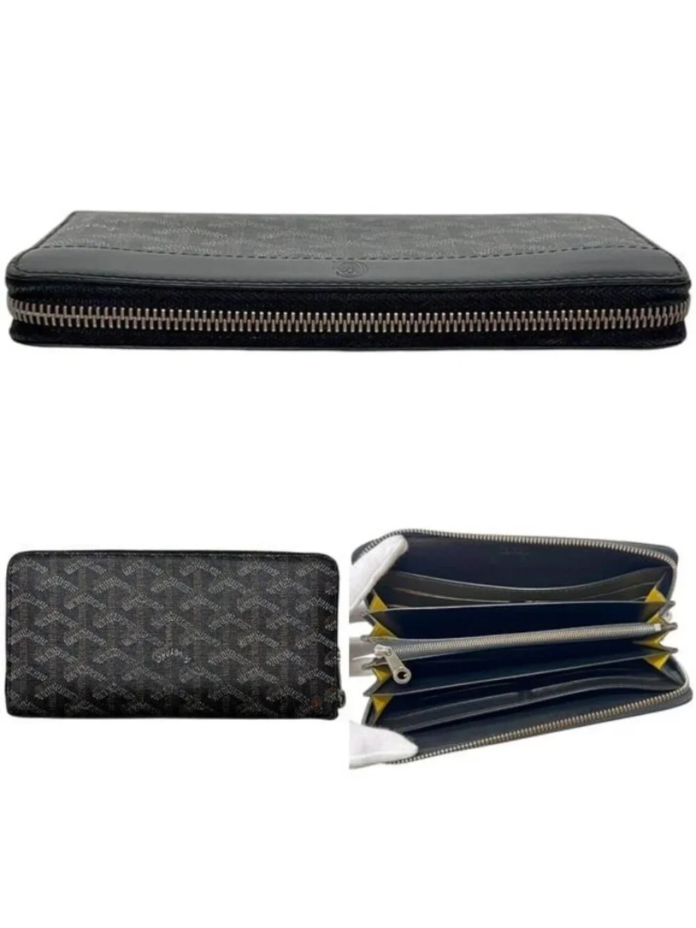 Goyard Zip Around Wallet Matignon GM Round Zip Leather Black Herringbone